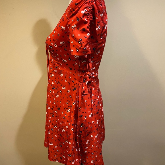 Princess Polly Red Floral Tie Mini V-Neck Dress - Picture 11 of 14